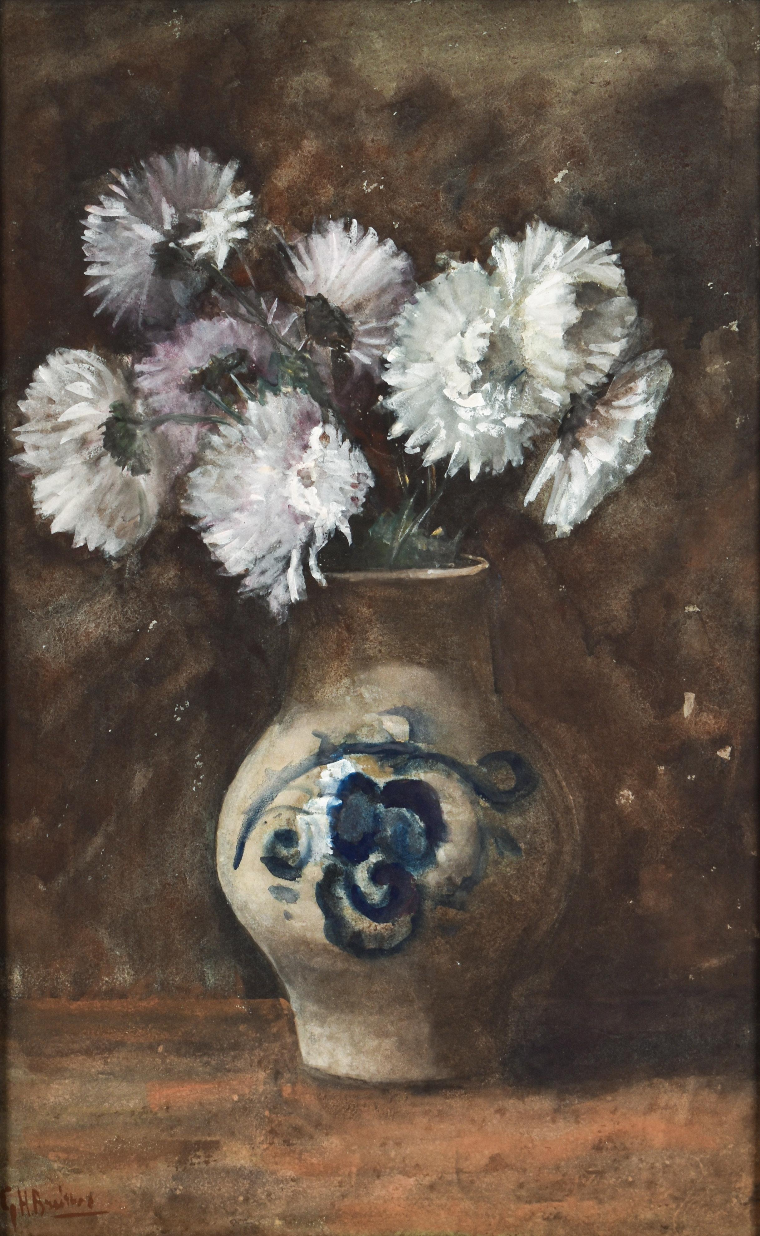  Chrysanthemums in a Cologne pot - Dutch - Impressionist - Haque School - Europe - Art by Breitner, George Hendrik