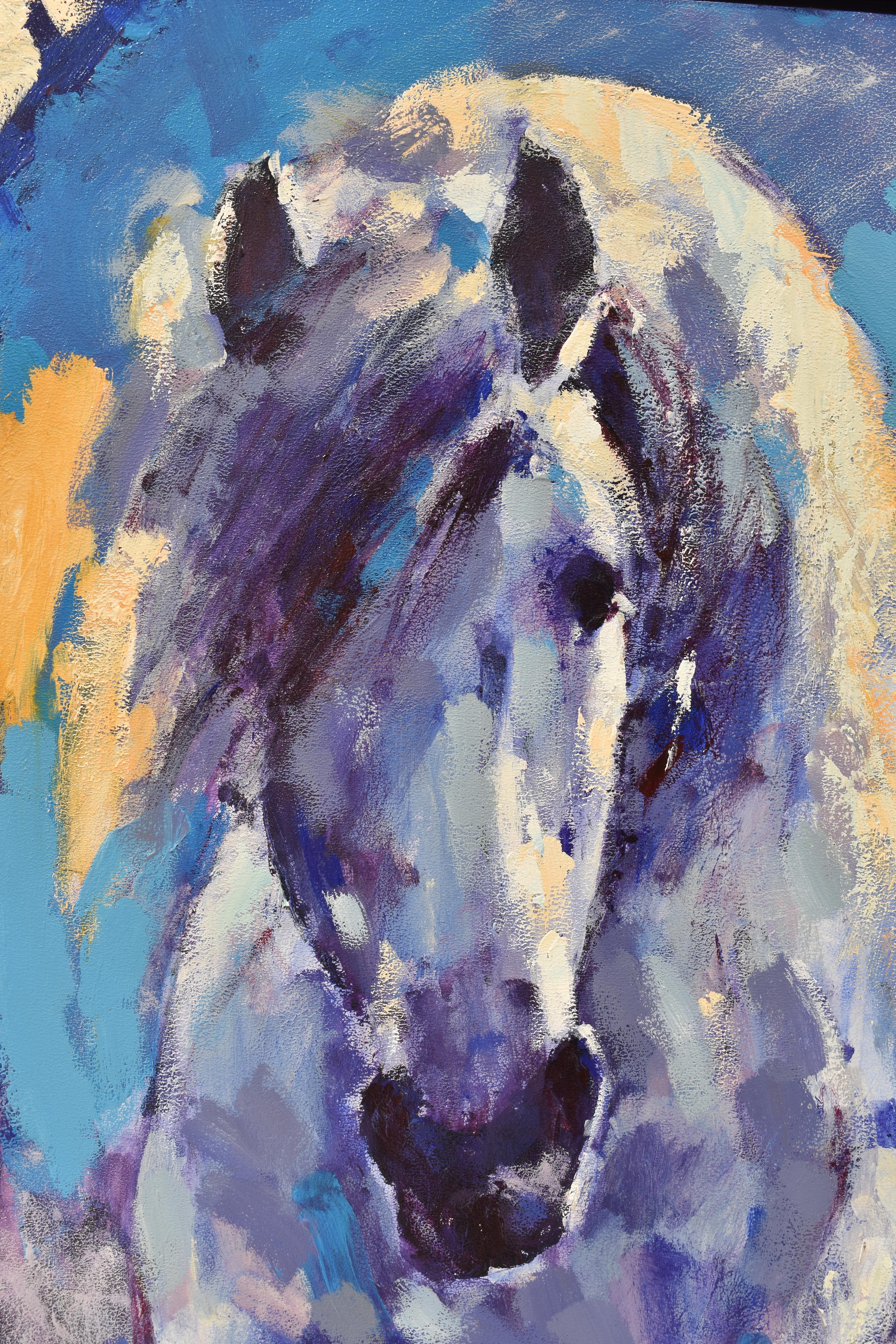 Two horses - expressionist multicolour animals big painting - Purple Animal Painting by Henri Hess