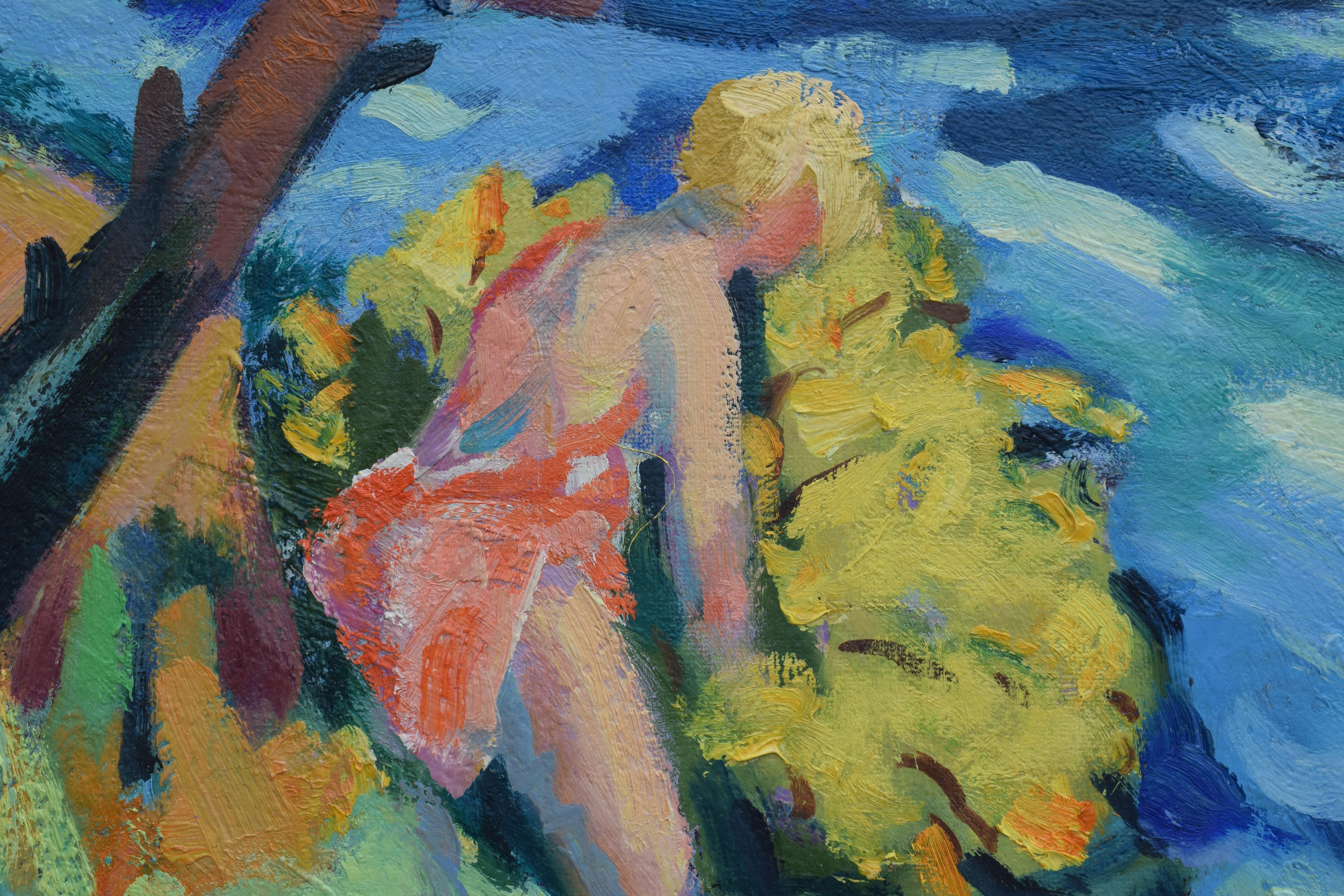 Bathers nearby the river - Oil on canvas Fauvist Dutch Artist Figurative Art 3