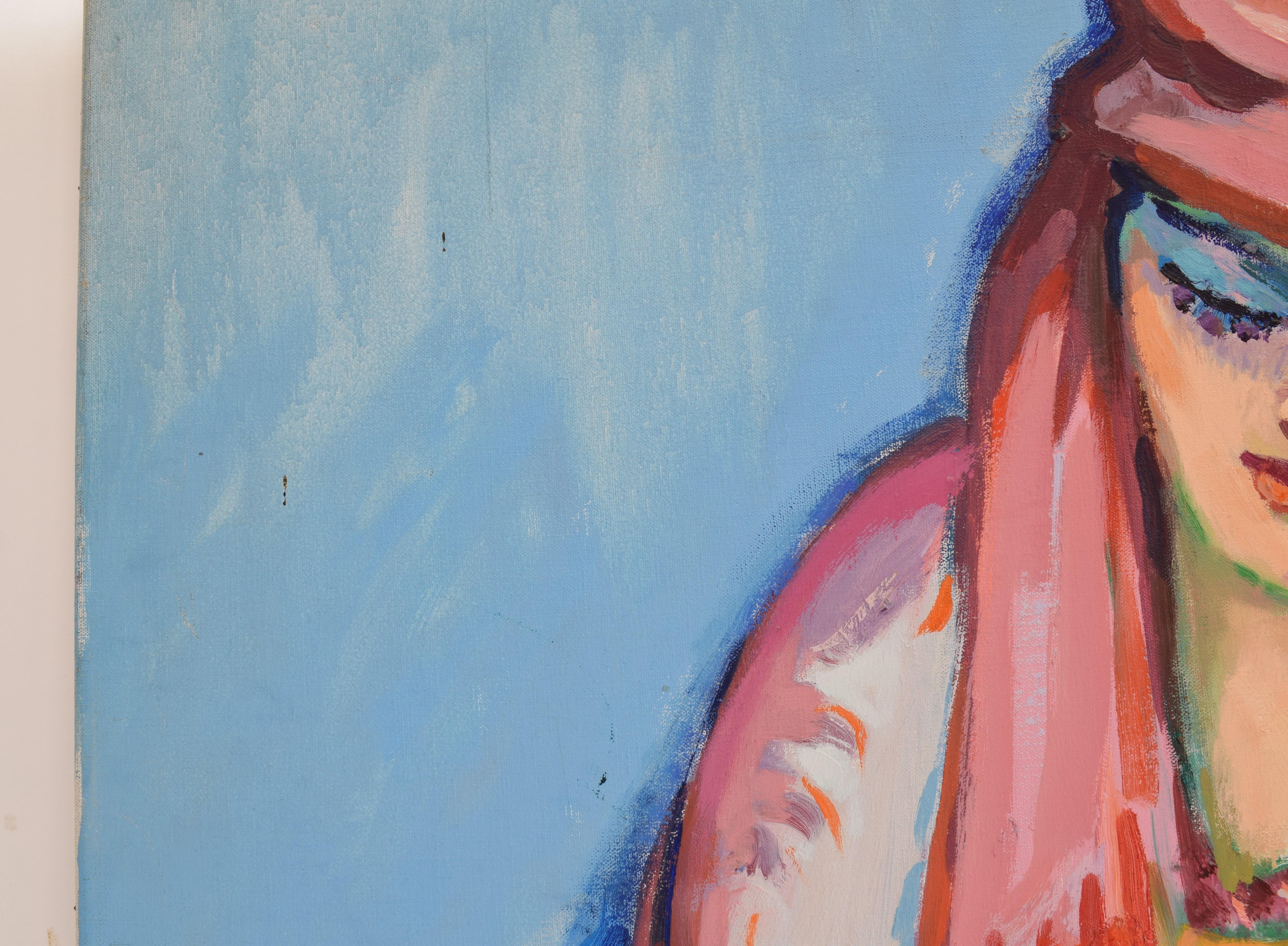 The pink scarf - Oil Paint on Canvas, Fauvist, Dutch Artist, Portrait, Painting For Sale 8
