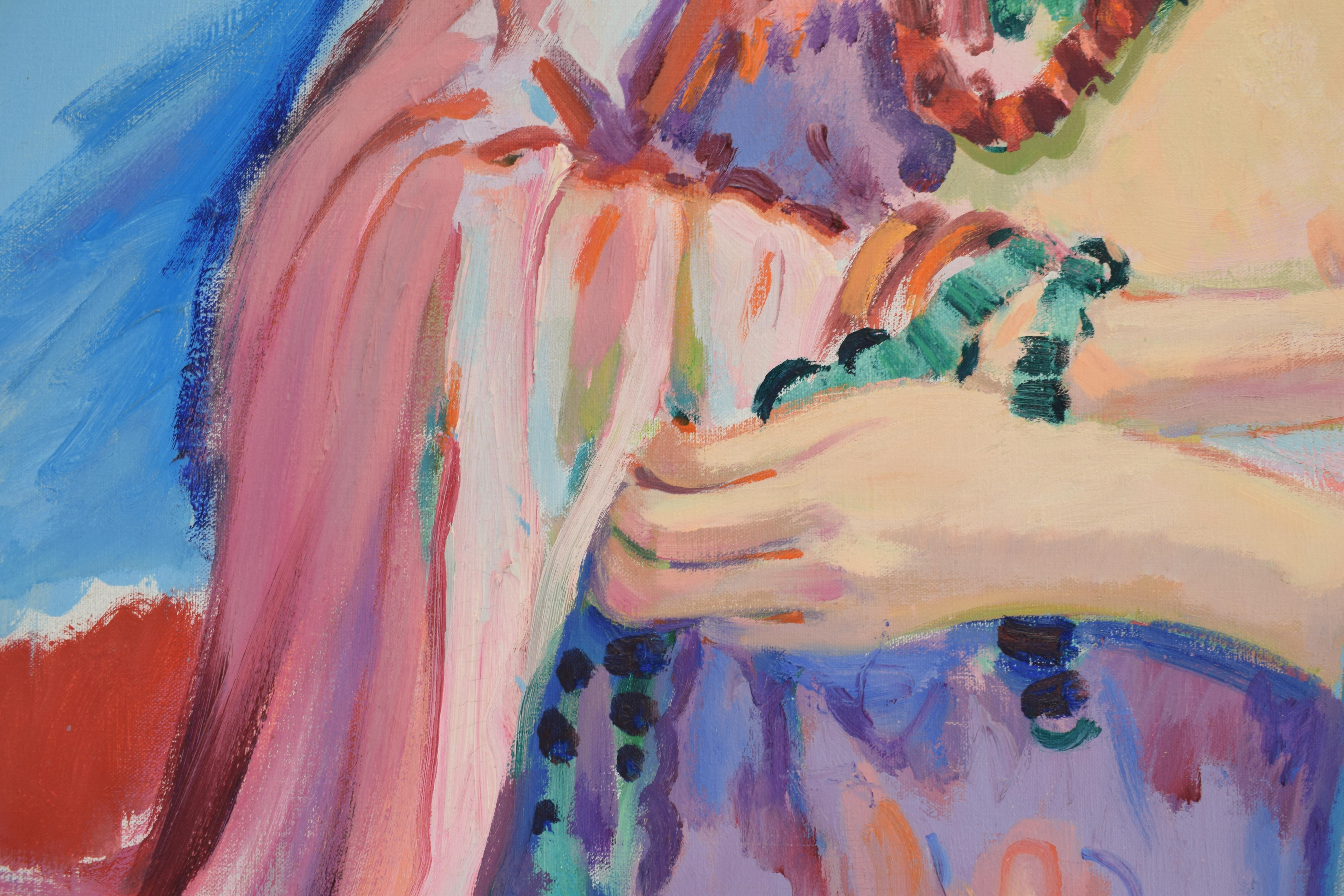 The pink scarf - Oil Paint on Canvas, Fauvist, Dutch Artist, Portrait, Painting For Sale 4