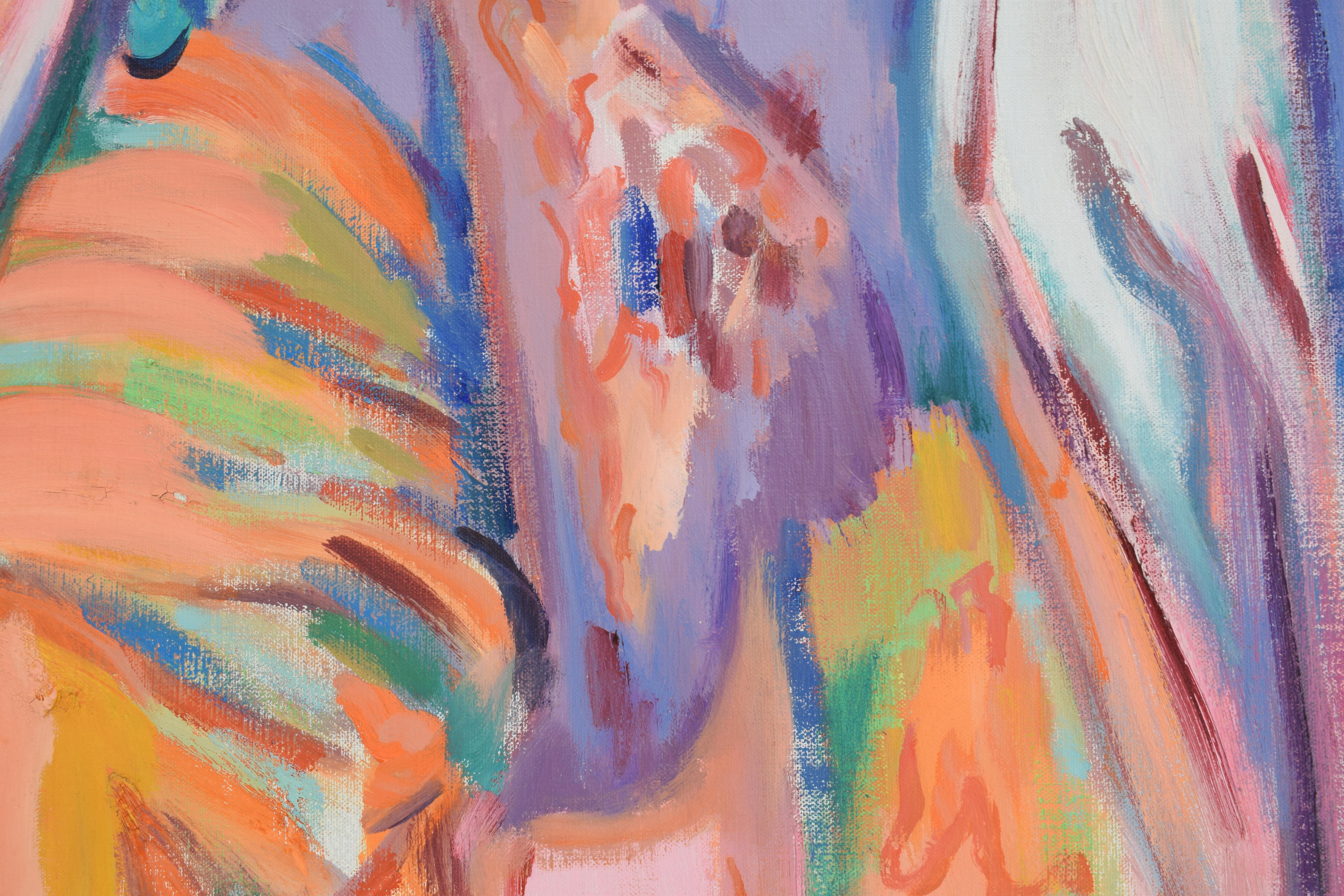 The pink scarf - Oil Paint on Canvas, Fauvist, Dutch Artist, Portrait, Painting For Sale 6