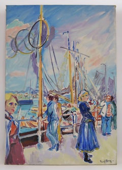 Harbour view - Oil Paint on Canvas, Fauvist, Figurative, Dutch Artist, Painting