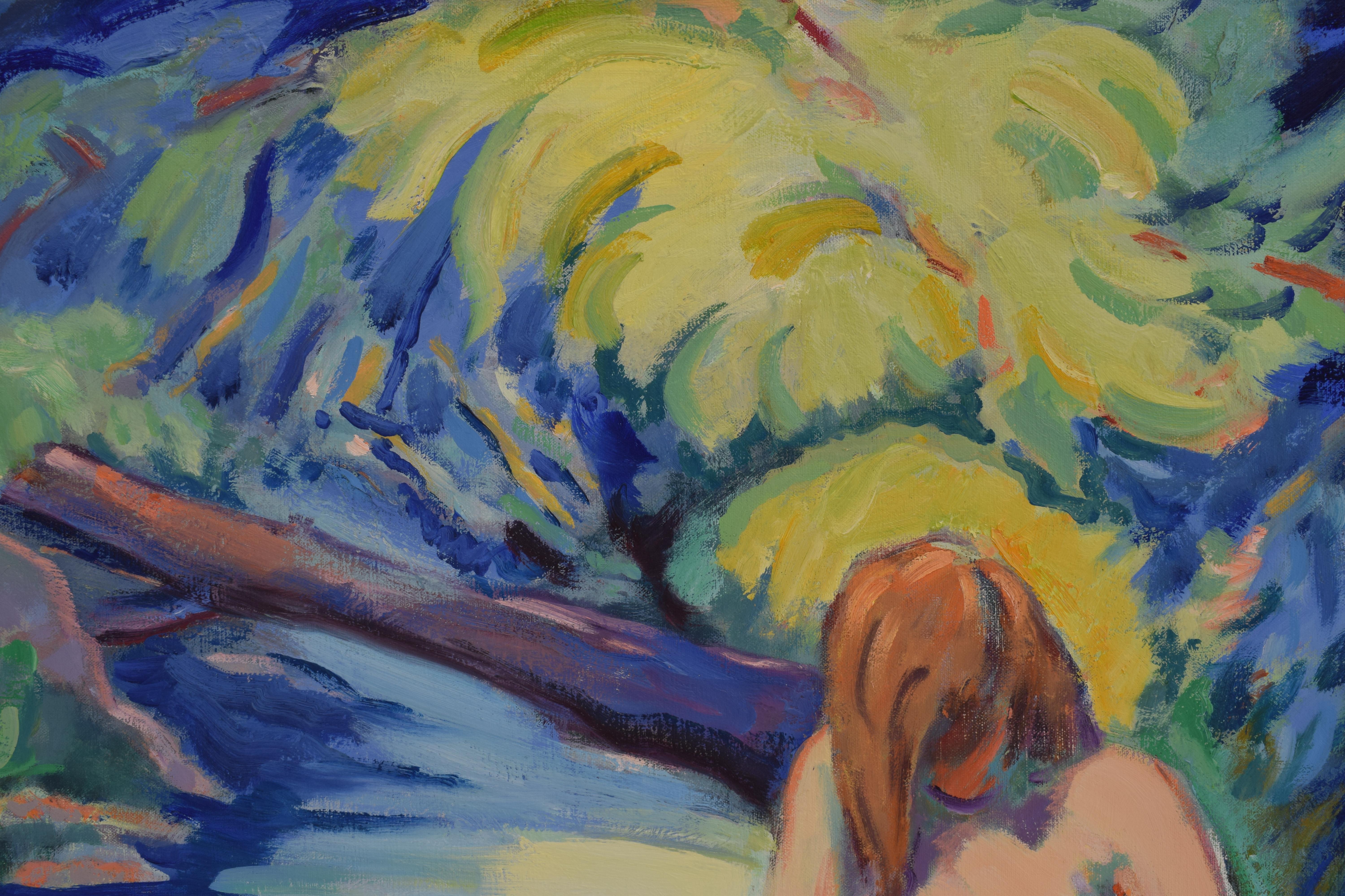  Nude portrait in nature - Oil Paint on Canvas, Fauvist, Dutch Artist, Painting For Sale 2