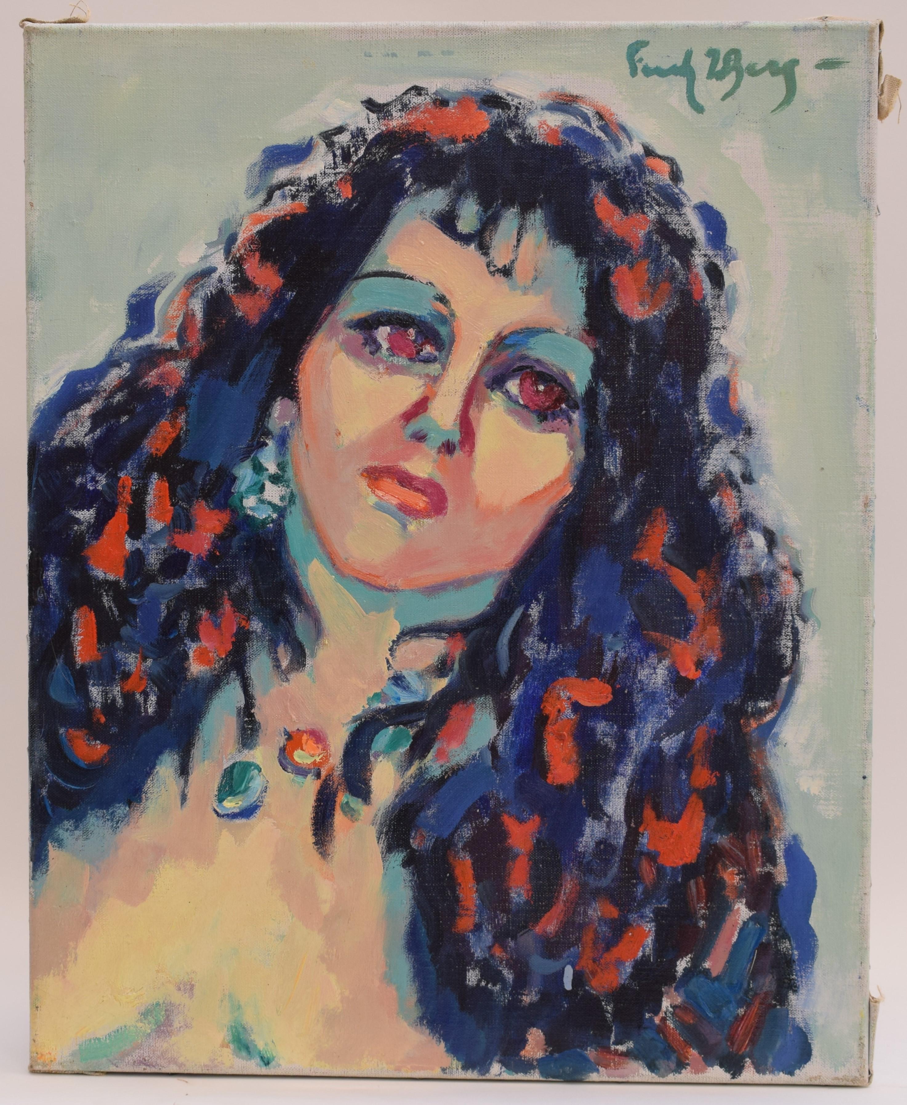 Freek van den Berg - The pink scarf - Oil Paint on Canvas, Fauvist