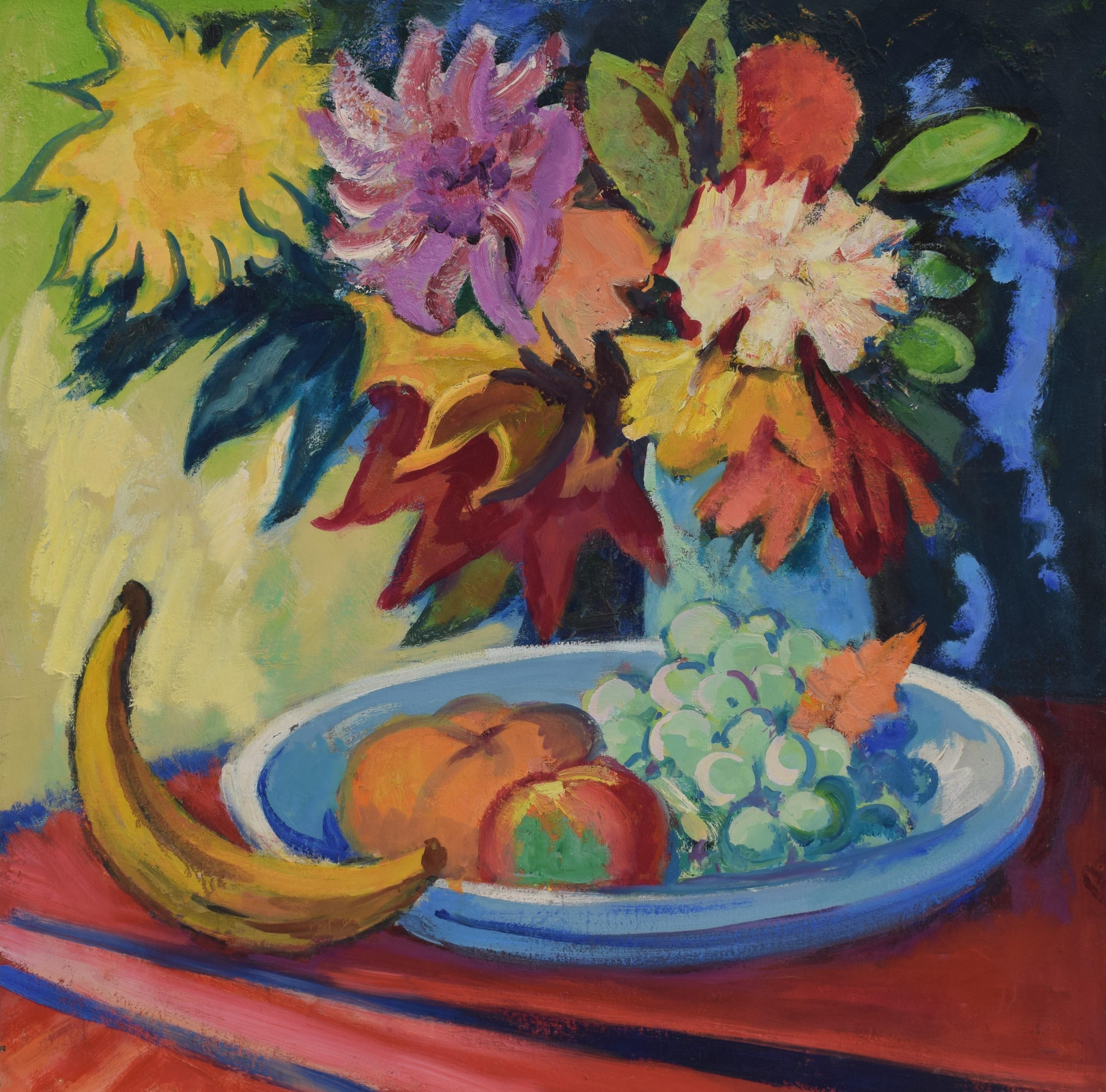  Still life with banana - Oil Paint on Canvas, Fauvist, Dutch Artist, Colorful - Painting by Freek van den Berg