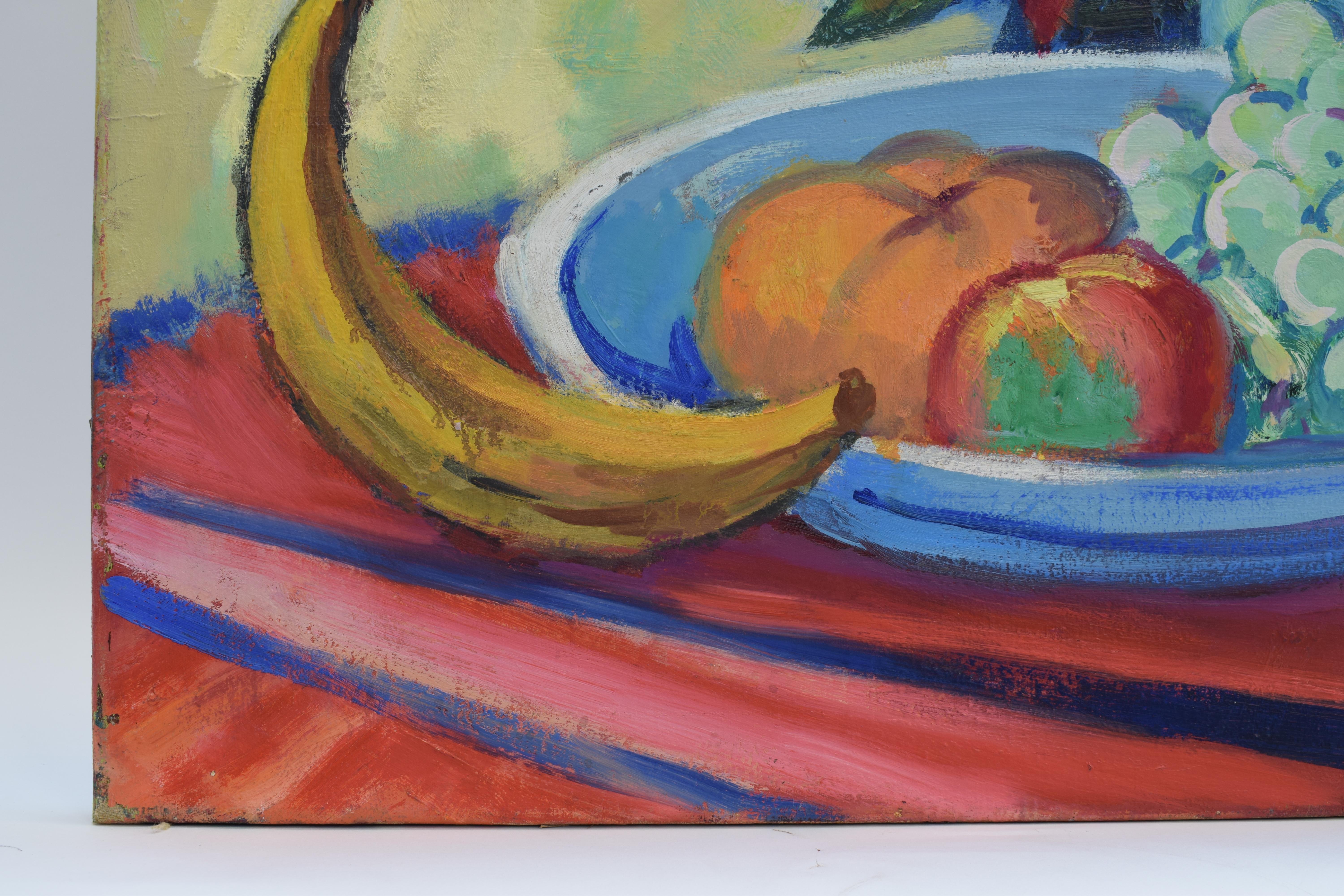  Still life with banana - Oil Paint on Canvas, Fauvist, Dutch Artist, Colorful For Sale 4