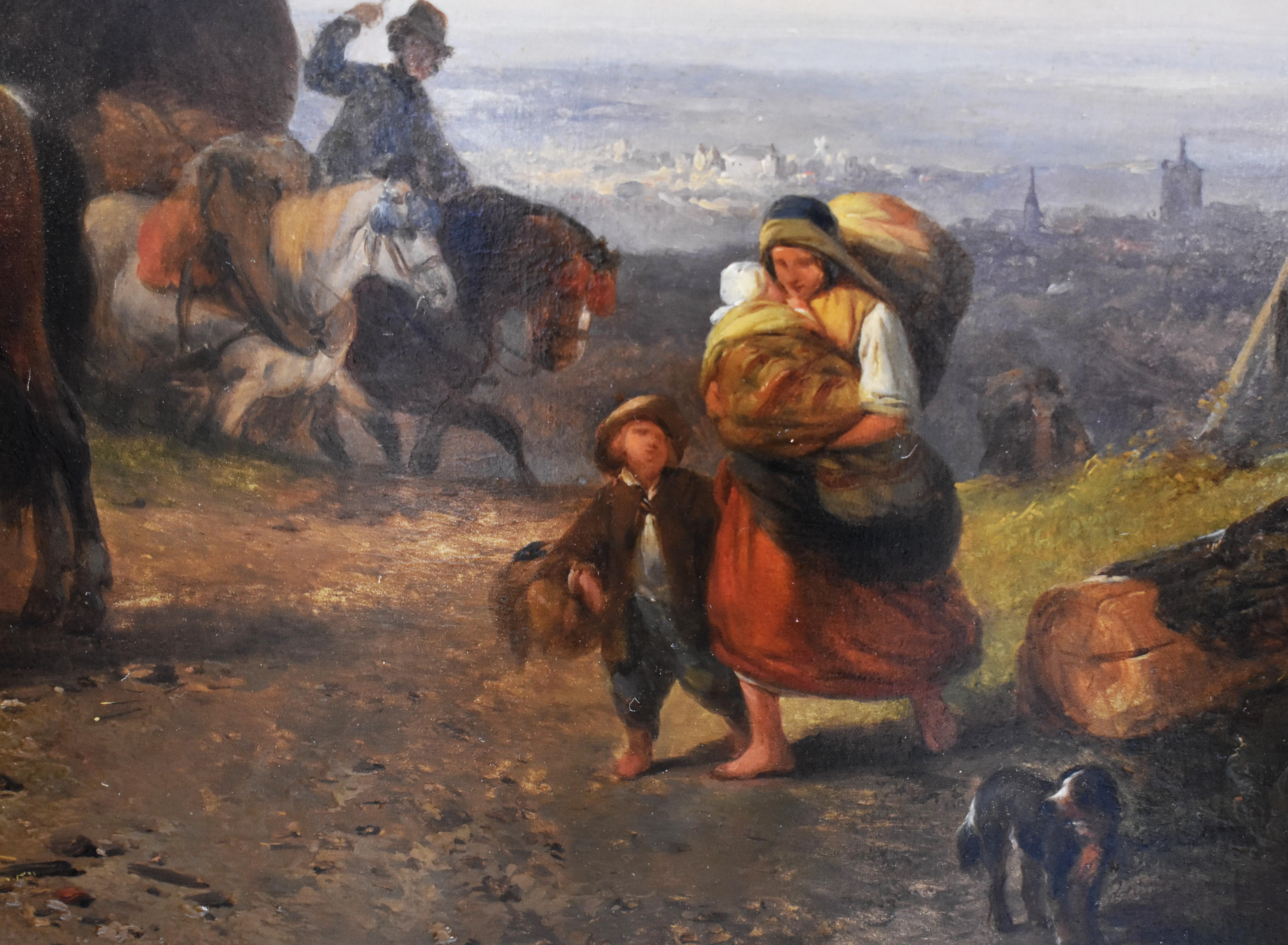 A vibrant village view, Oil paint on panel, 1841 - Romatic European Hunt Horses For Sale 3