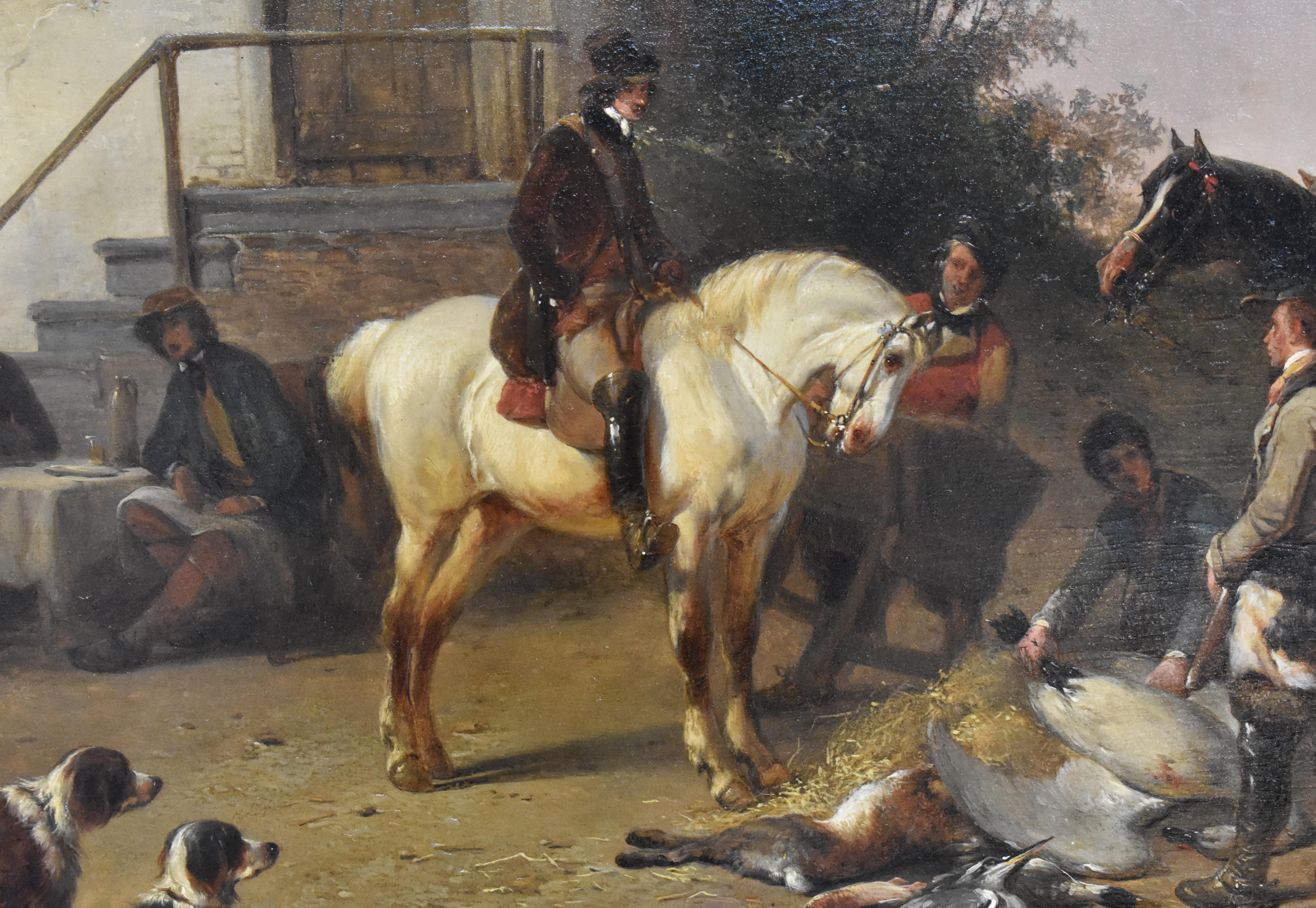 A vibrant village view, Oil paint on panel, 1841 - Romatic European Hunt Horses For Sale 4