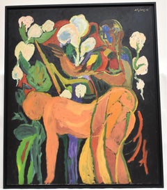 'Schilder plus muze', Ad Snijders, style Gauguin, signed upper right corner, Dutch