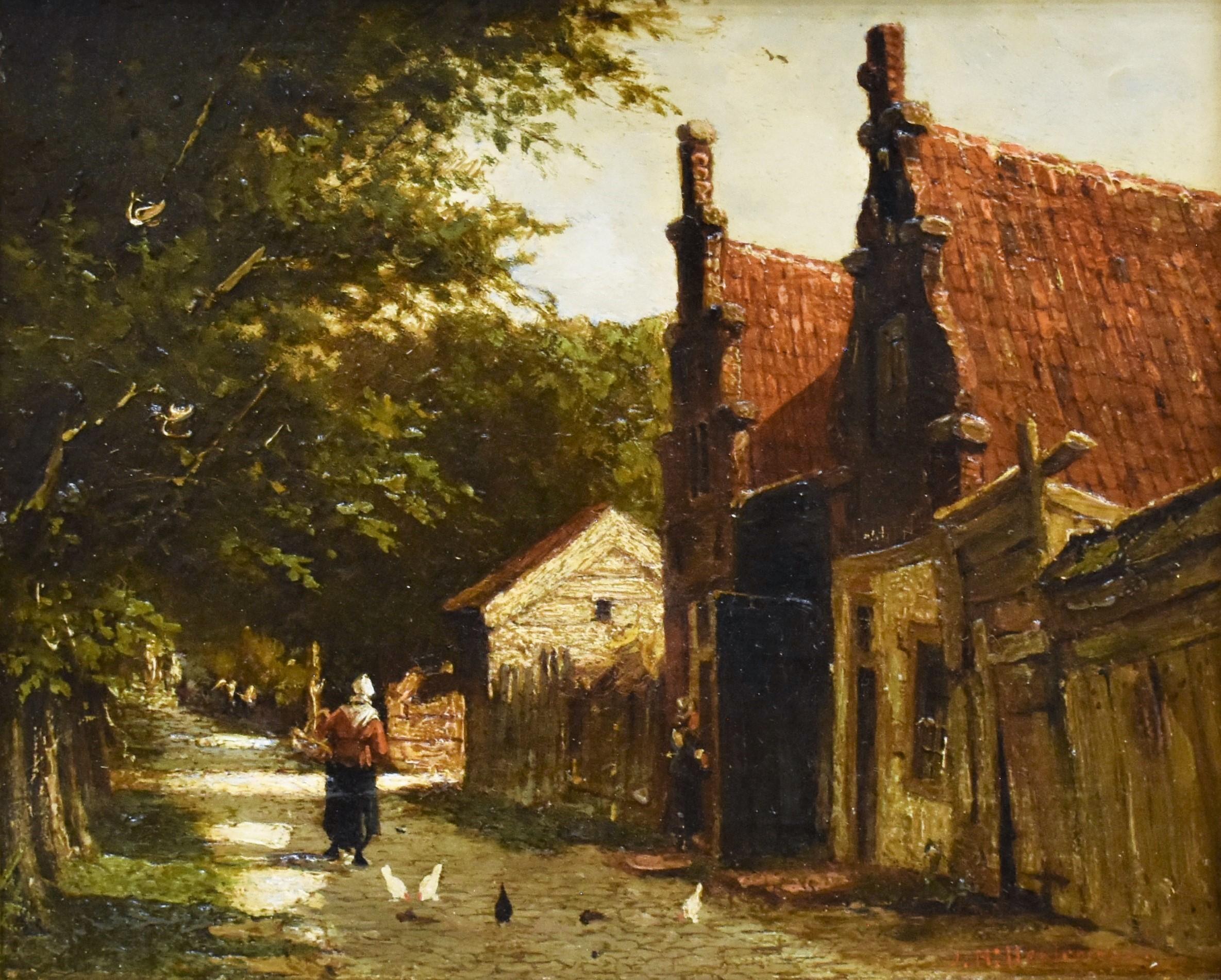 J.J. Mittertreiner, A village street on the edge of the forest,  Romanticism - Painting by Johannes Jacobus Mittertreiner