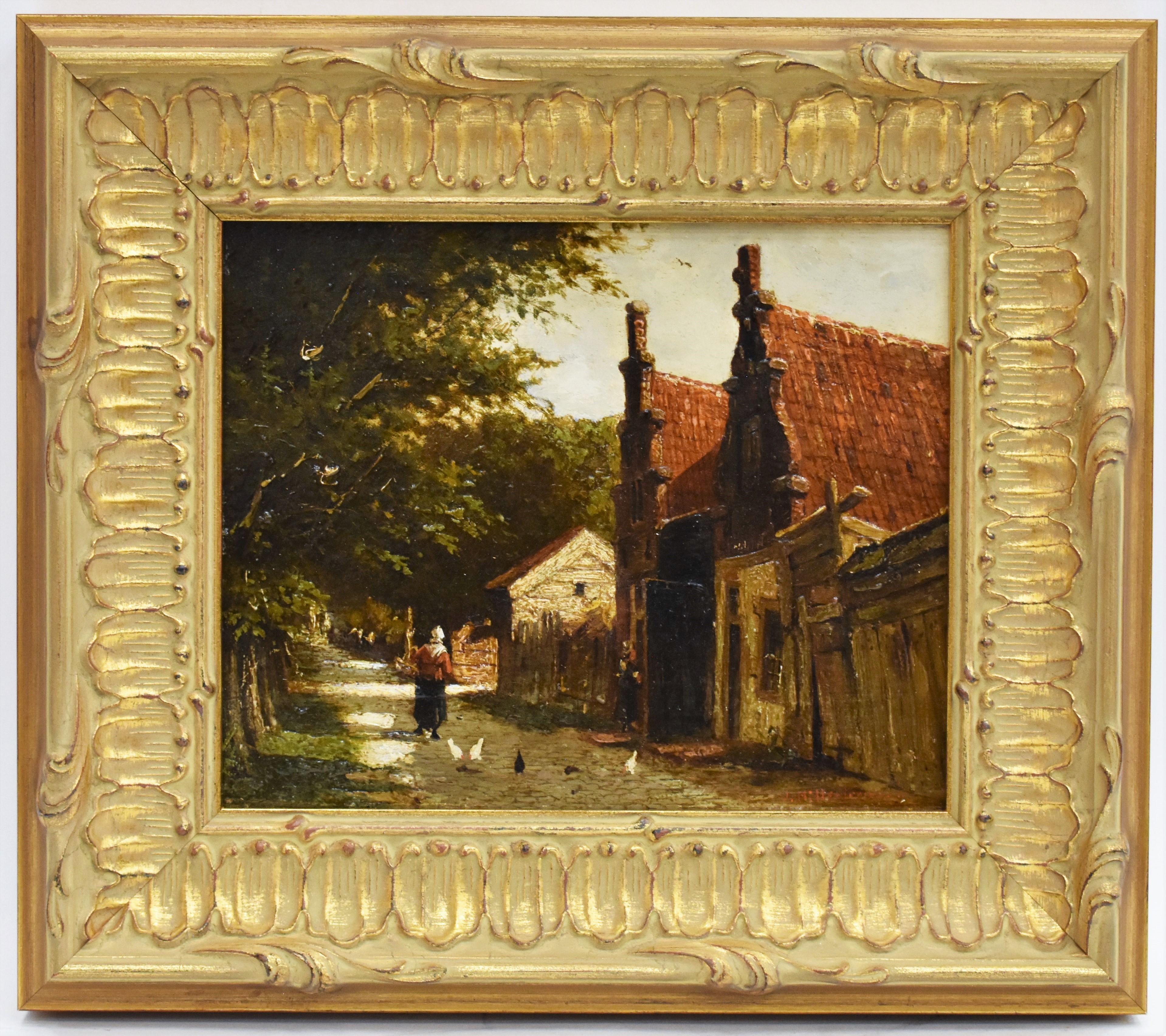 Johannes Jacobus Mittertreiner Landscape Painting - J.J. Mittertreiner, A village street on the edge of the forest,  Romanticism
