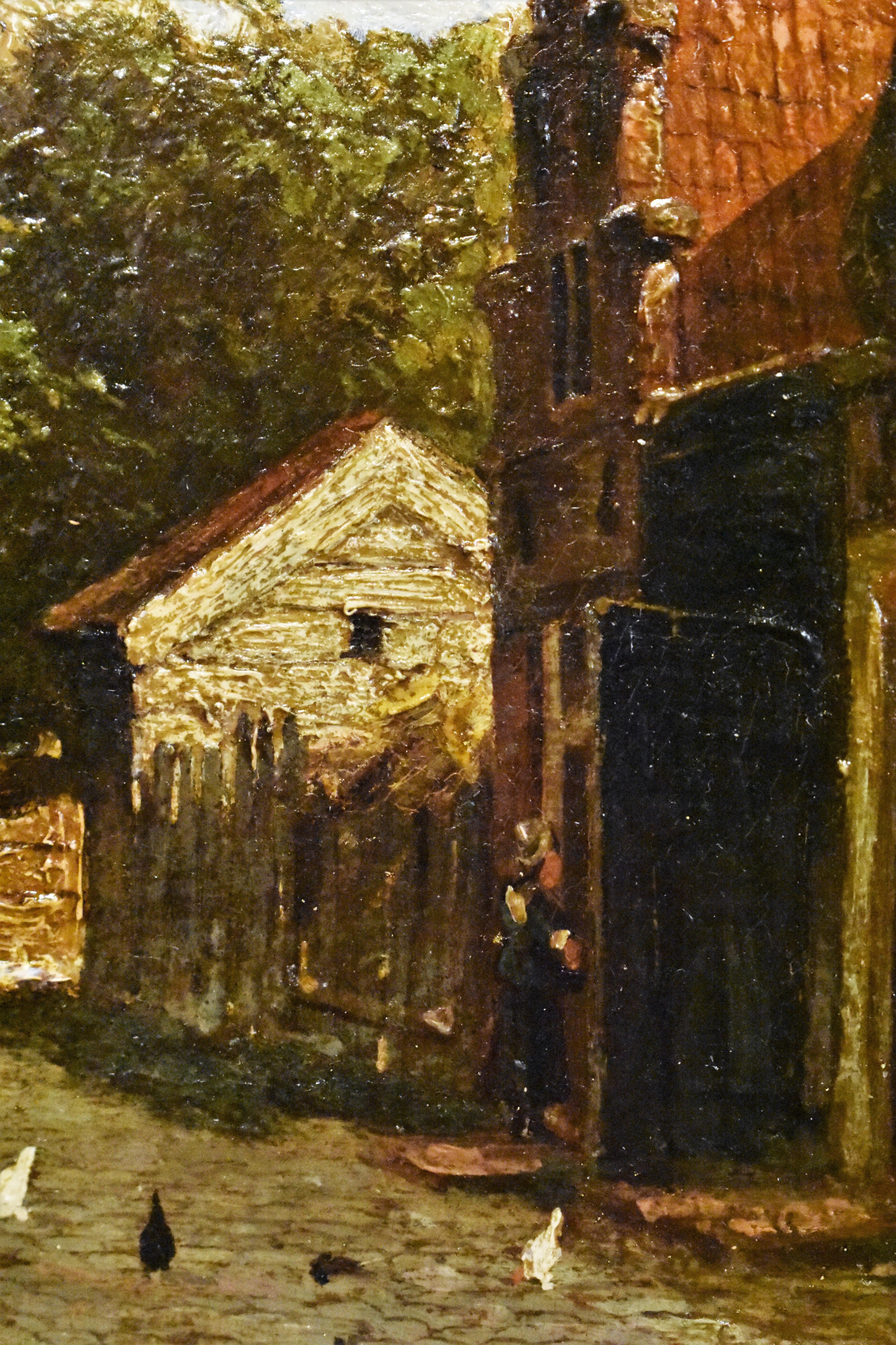 J.J. Mittertreiner, A village street on the edge of the forest,  Romanticism - Brown Landscape Painting by Johannes Jacobus Mittertreiner
