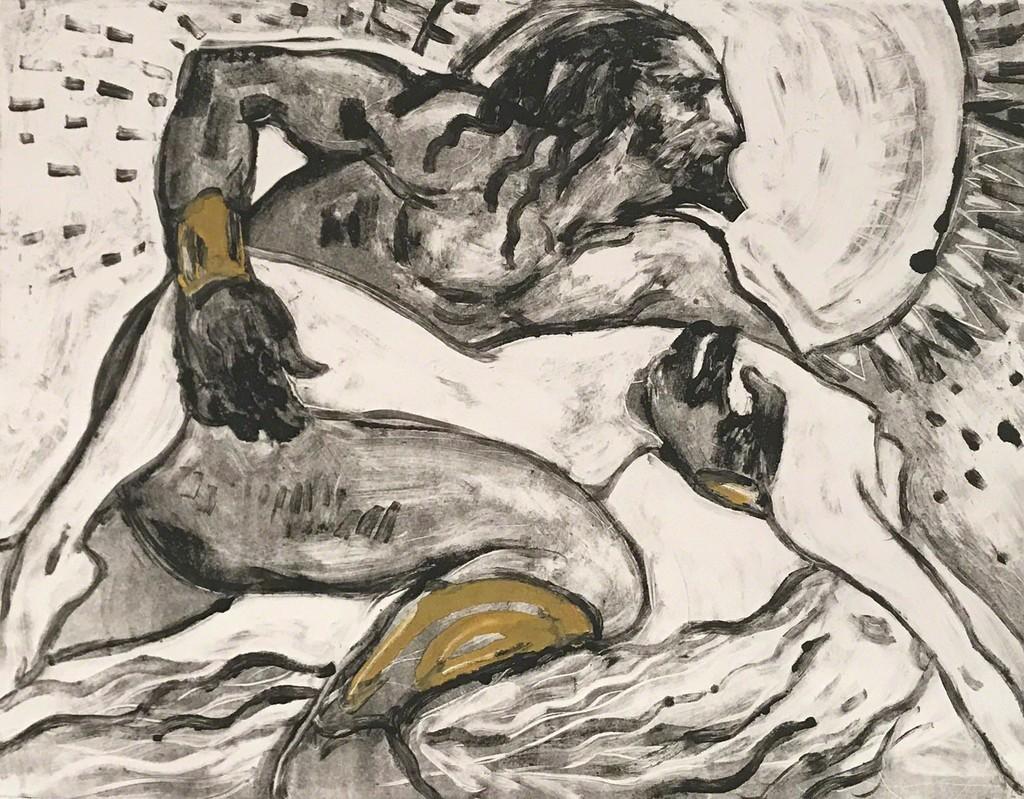 Kissed by the Sun, Monotype, Work on Paper. Figurative Art, Nude, Signed  For Sale 1