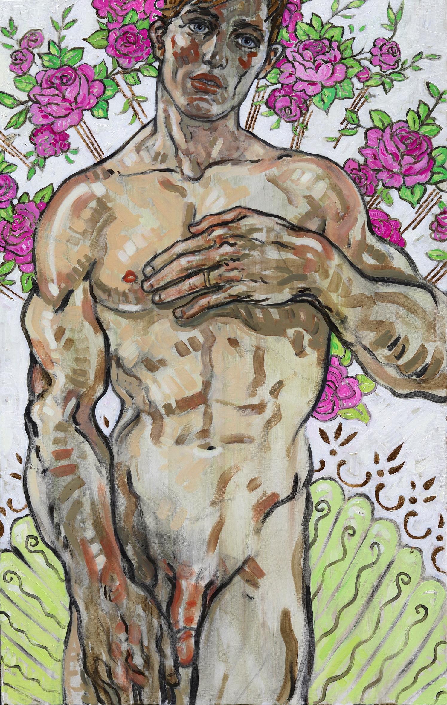 Rebecca Leveille Nude Painting - Venus, Oil on Canvas, Gold Leaf, Figurative Art, Portrait, Nude, Signed
