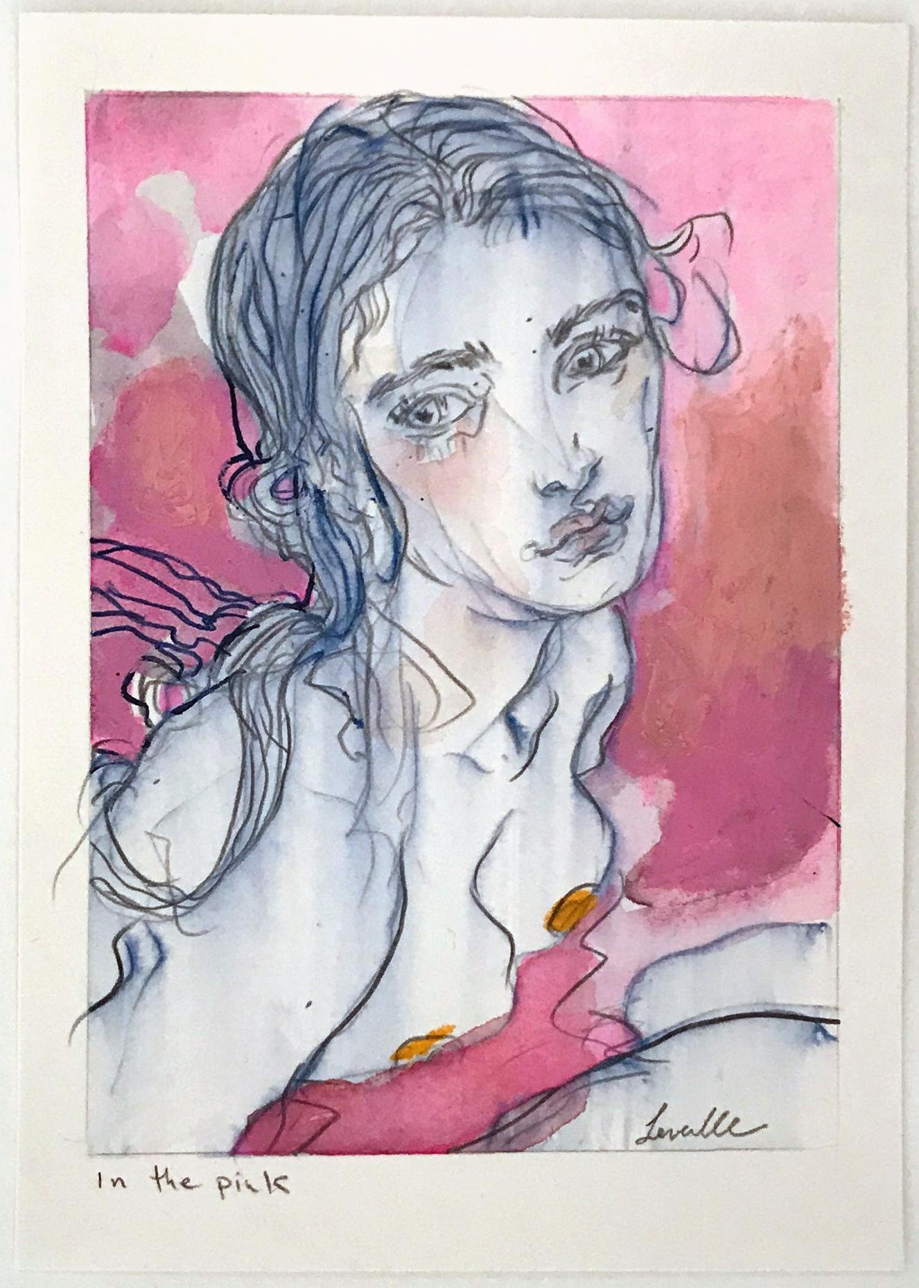 In The Pink, Oil Pastel, Portrait, Bright colors, Signed - Art by Rebecca Leveille