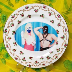 Miss Meatface & Meatmaid, Ceramic Plate, Vintage China, Photo Transfer, Signed