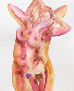 Self Love No 41, Watercolor, Work on Paper, Nude, Figurative Art, Signed, Framed