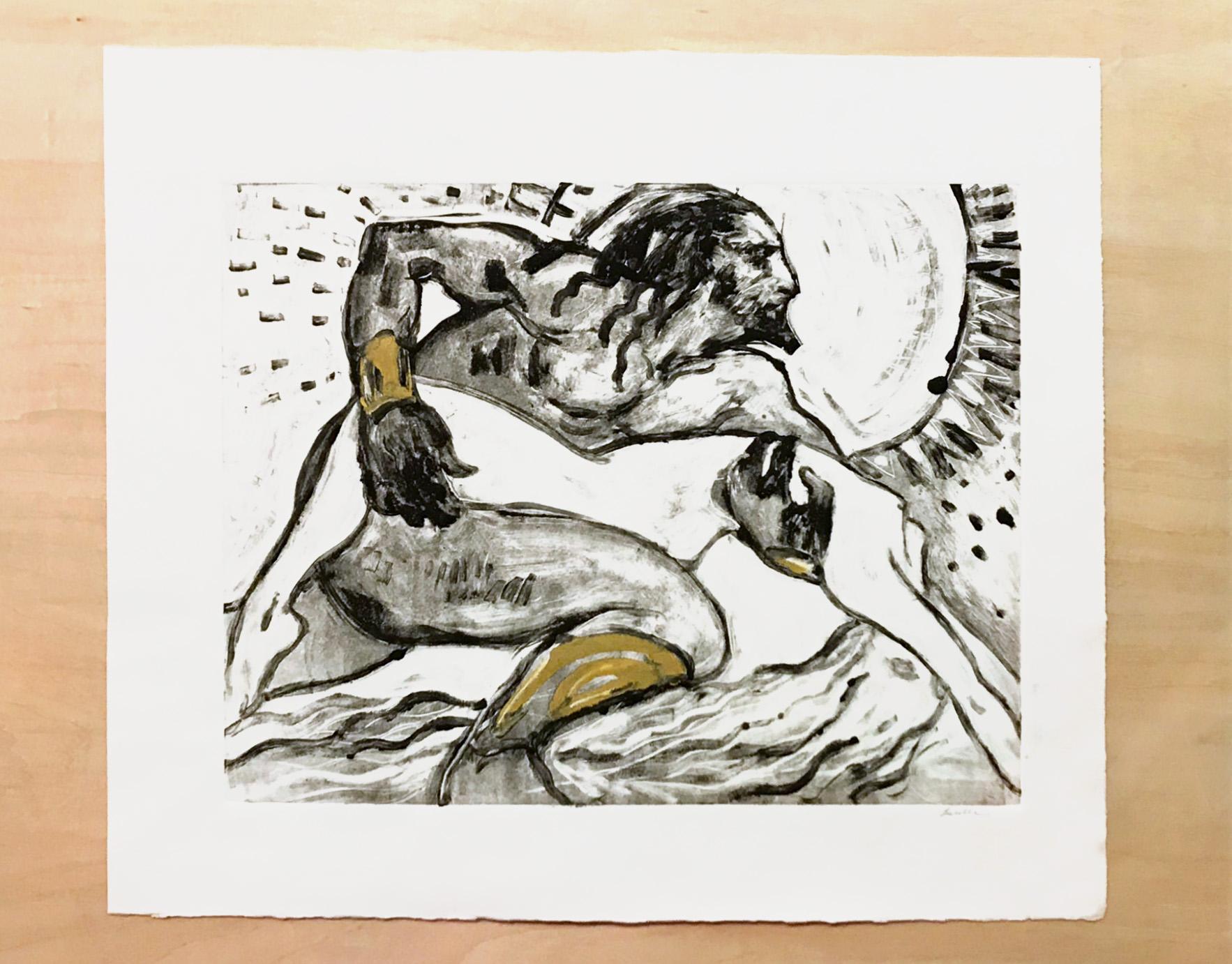 Kissed by the Sun, Monotype, Work on Paper. Figurative Art, Nude, Signed  For Sale 2