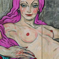 Emoticon ";)", Oil on Canvas, Figurative Art, Bright color, Silver Leaf, Signed