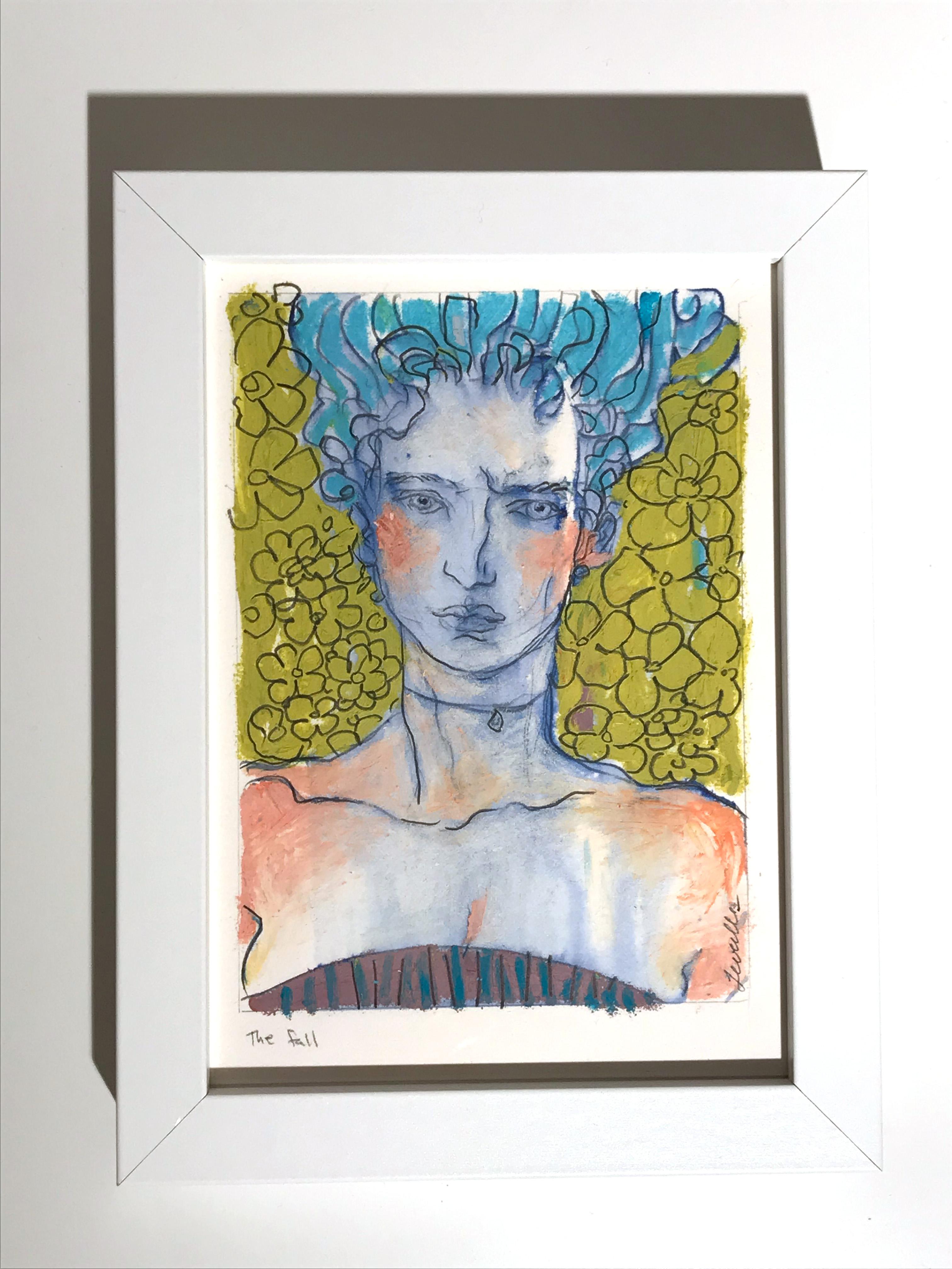 The Fall, Work on Paper, Portrait, Pastels, Bright Colors, Signed - Contemporary Art by Rebecca Leveille