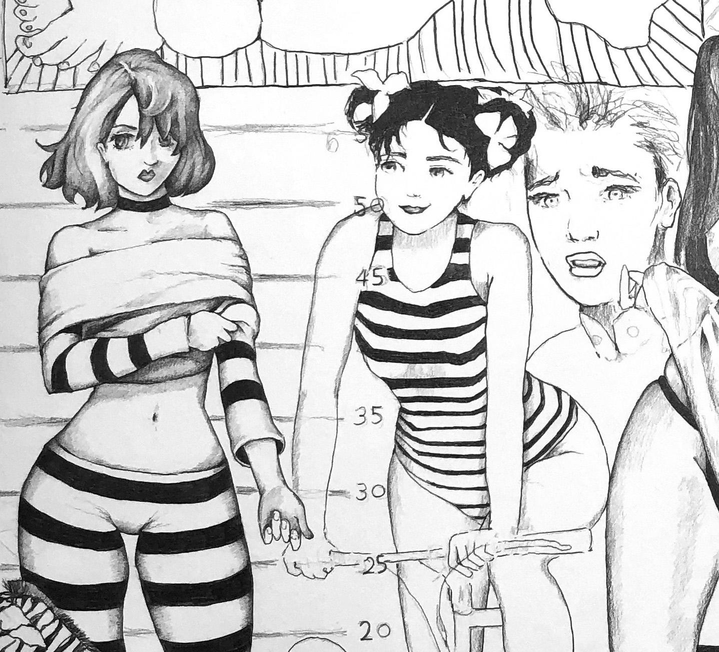 Girls Are Girls, Black and White, Drawing, Figurative Art, Signed, Framed  For Sale 2