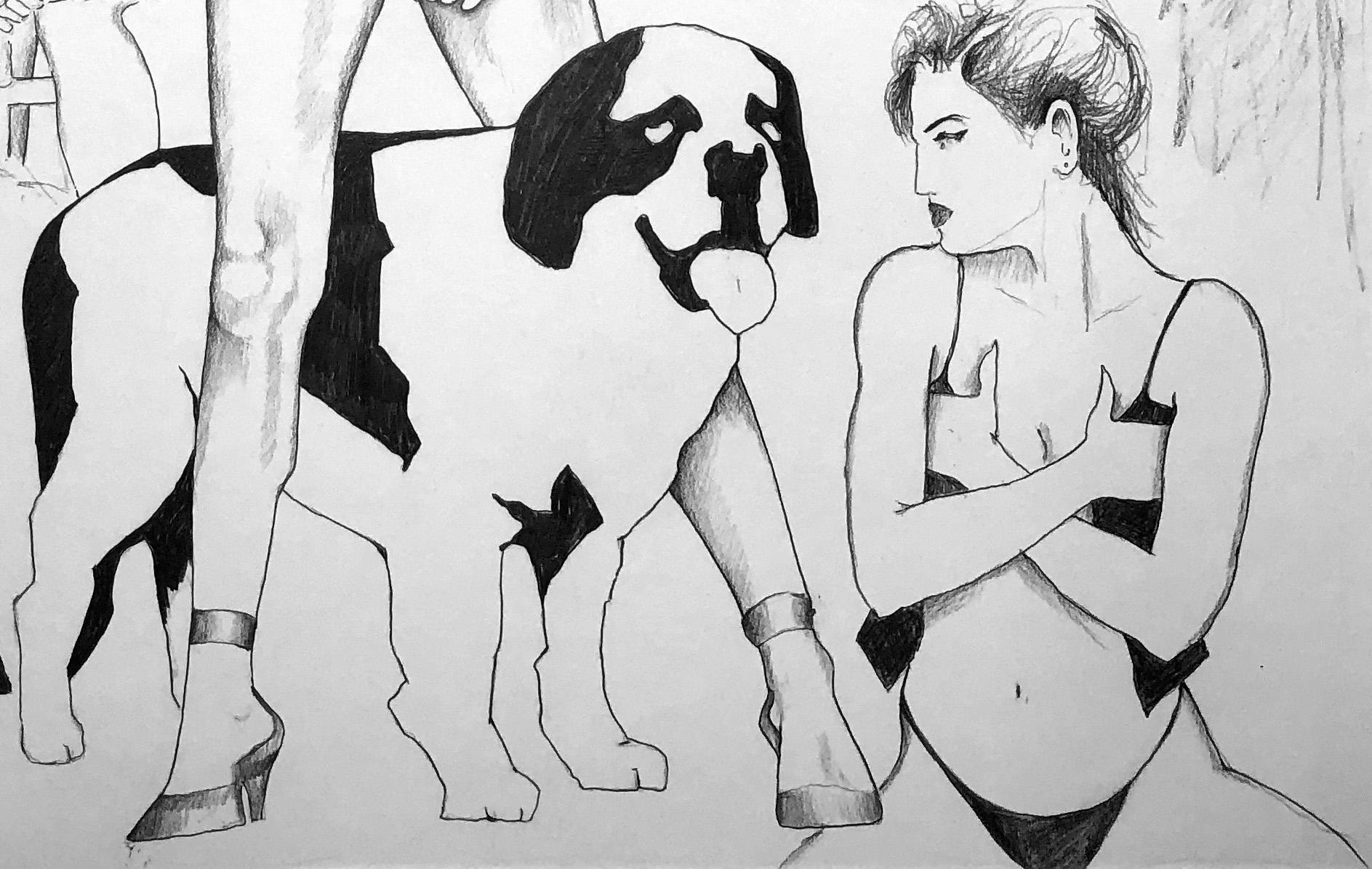 Girls Are Girls, Black and White, Drawing, Figurative Art, Signed, Framed  For Sale 4