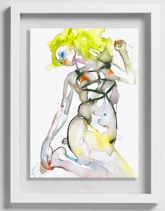 JARDIN NOCTURNE, Watercolor, Painting, Figurative Art, Nude, Signed, Framed