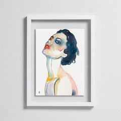 Lovesick Savior, Watercolor, Paper, Portrait, Signed, Framed