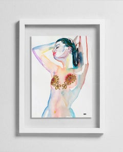 Orange Blossom Special, Watercolor on Paper, Nude, Signed, Framed