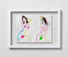 NUCLEAR LOVE, Watercolor, Painting, Figurative Art, Nude, Signed, Framed