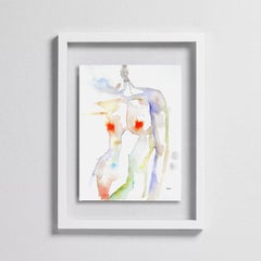 Sunset Everlasting, Watercolor, Painting, Figurative Art, Nude, Signed, Framed
