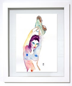 Taking Off The Velvet Gloves, Watercolor on paper, Nude, Signed, Framed