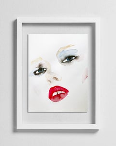 Belladonna Kisses, Watercolor, Painting, Portrait, Signed, Framed