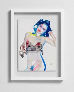 Caught In Her Web, Watercolor, Painting, Nude, Signed, Framed