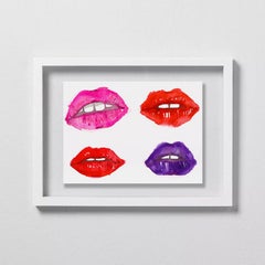 SEXT MESSAGE MEMORIES, Watercolor, Figurative Art, Lips, Signed, Framed
