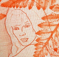 In the Leaves, Intaglio Etching, Watercolor, Nude, Figurative, Signed, Framed