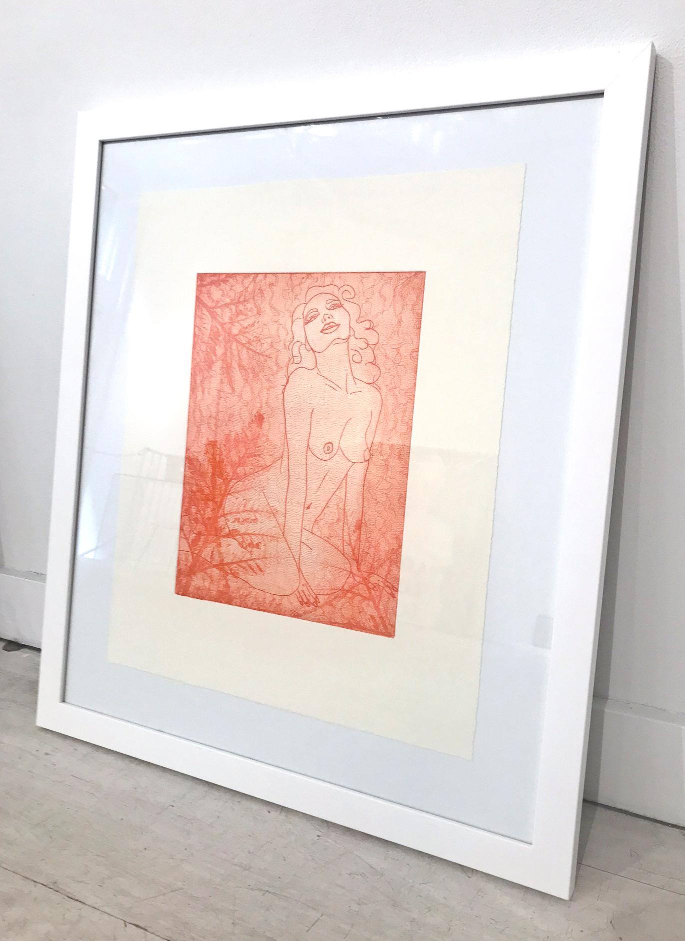Each print is hand inked and hand printed by the artist, signed and numbered as well as includes a certificate of authenticity. Each print has subtle variations in the orange ink color due to hand printing, making each work of the edition unique.