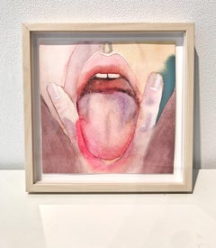 Kiss Me No 21, Watercolor, Painting, Figurative Art, Lips, Signed, Framed
