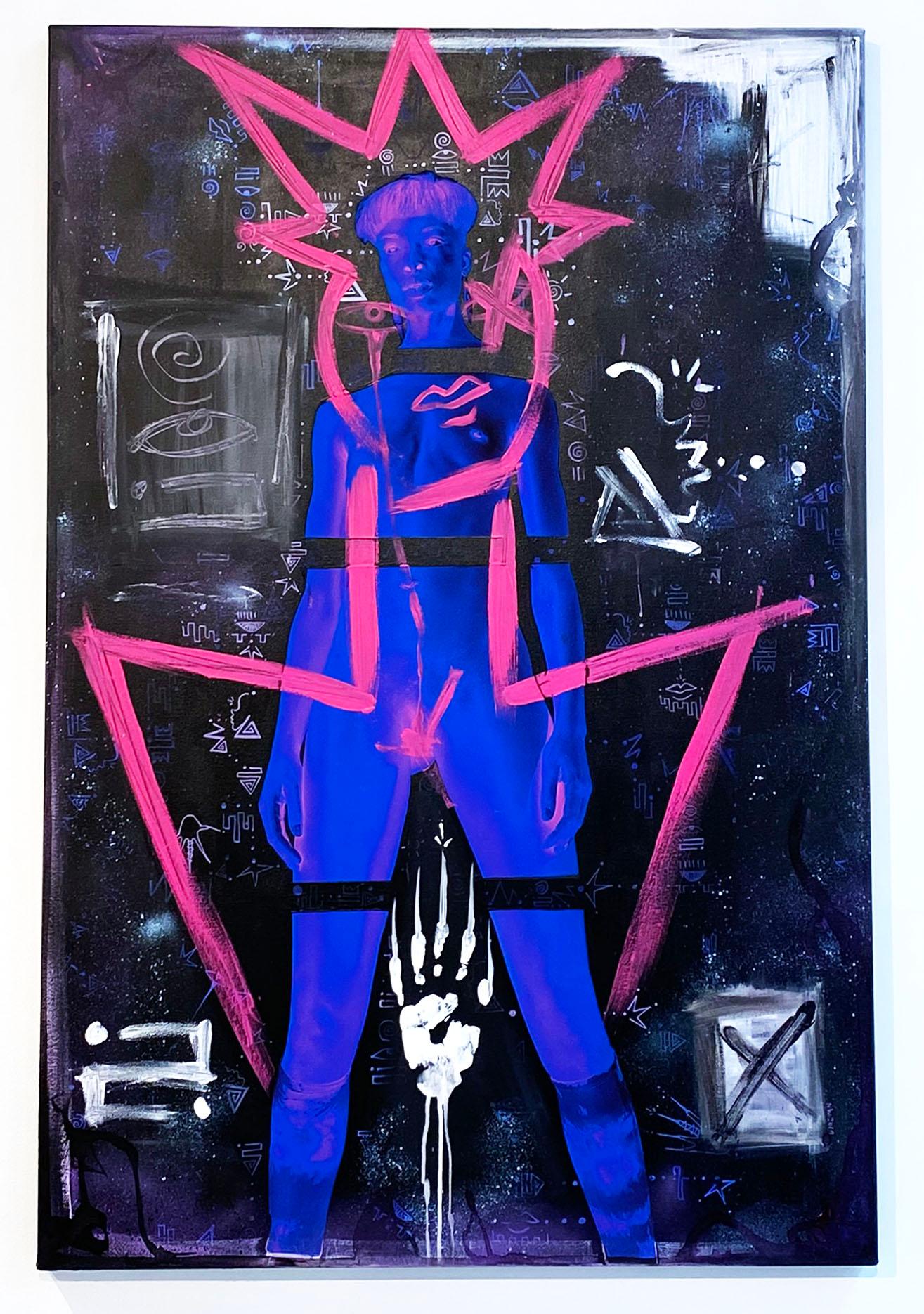 Nichole Washington Figurative Painting - Alter Ego, Painting, Mixed Media, Photo, Acrylic, Spray Paint on Canvas, Signed