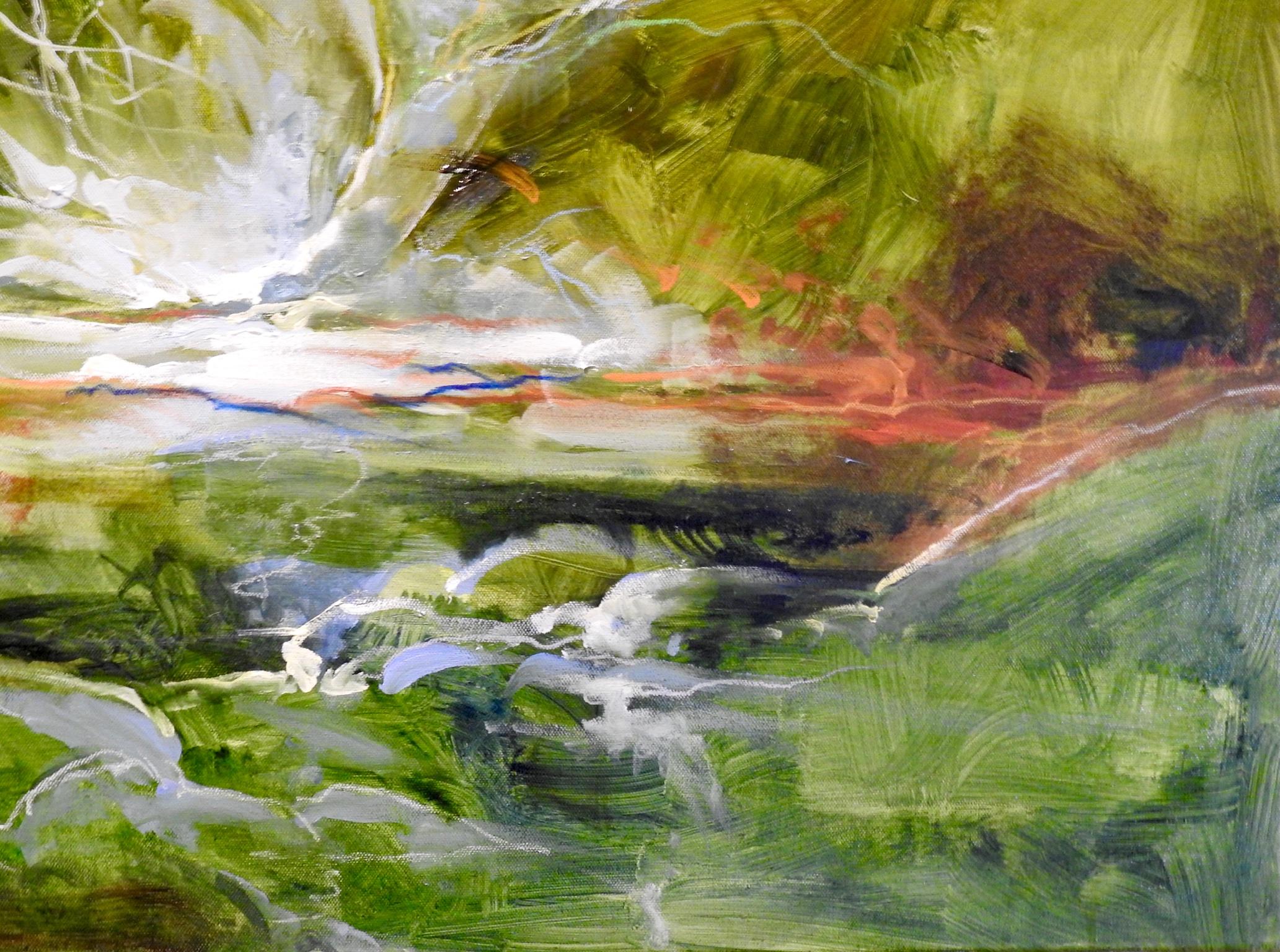 Aquarelle « Thicket » enfermée par la forêt, peinture à l'huile contemporaine - Marron Landscape Painting par Chris Trella Koczwara