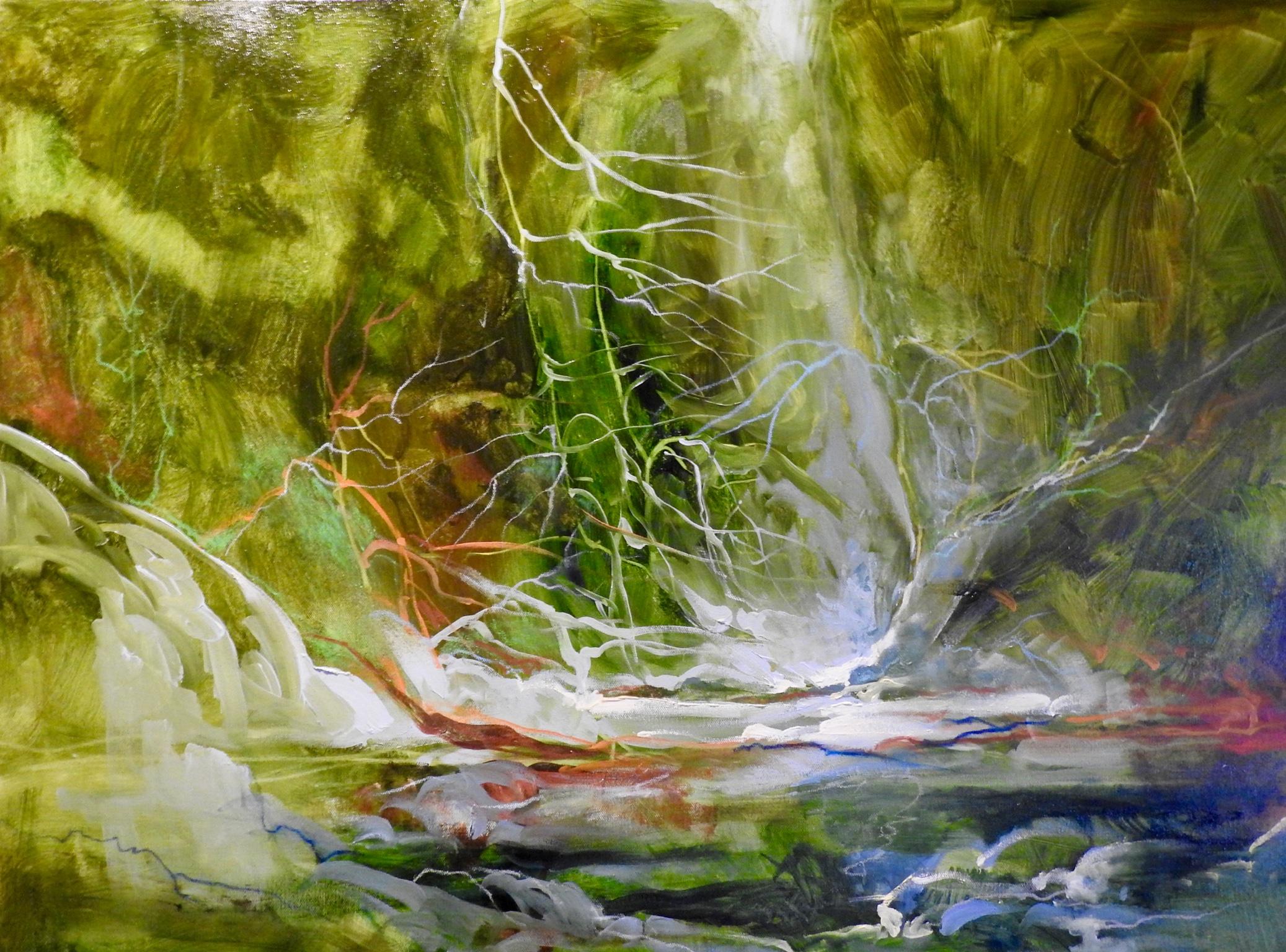 Aquarelle « Thicket » enfermée par la forêt, peinture à l'huile contemporaine 1