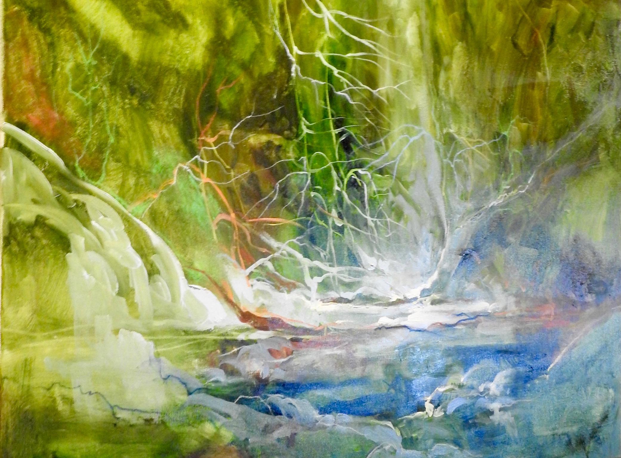 Aquarelle « Thicket » enfermée par la forêt, peinture à l'huile contemporaine 3