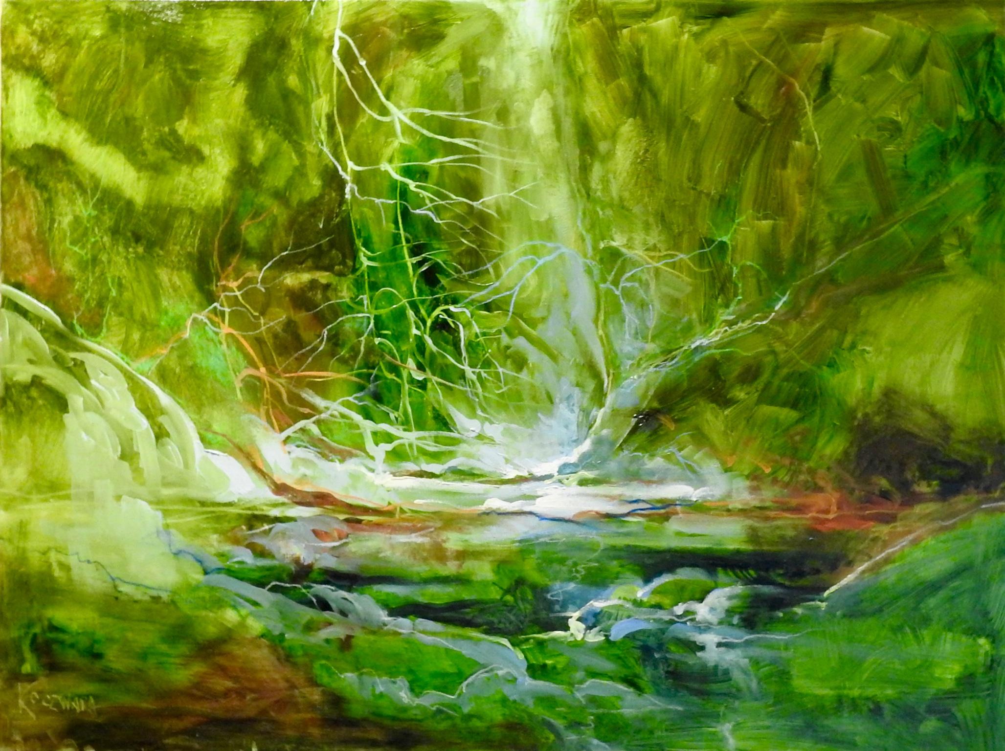 Aquarelle « Thicket » enfermée par la forêt, peinture à l'huile contemporaine 4