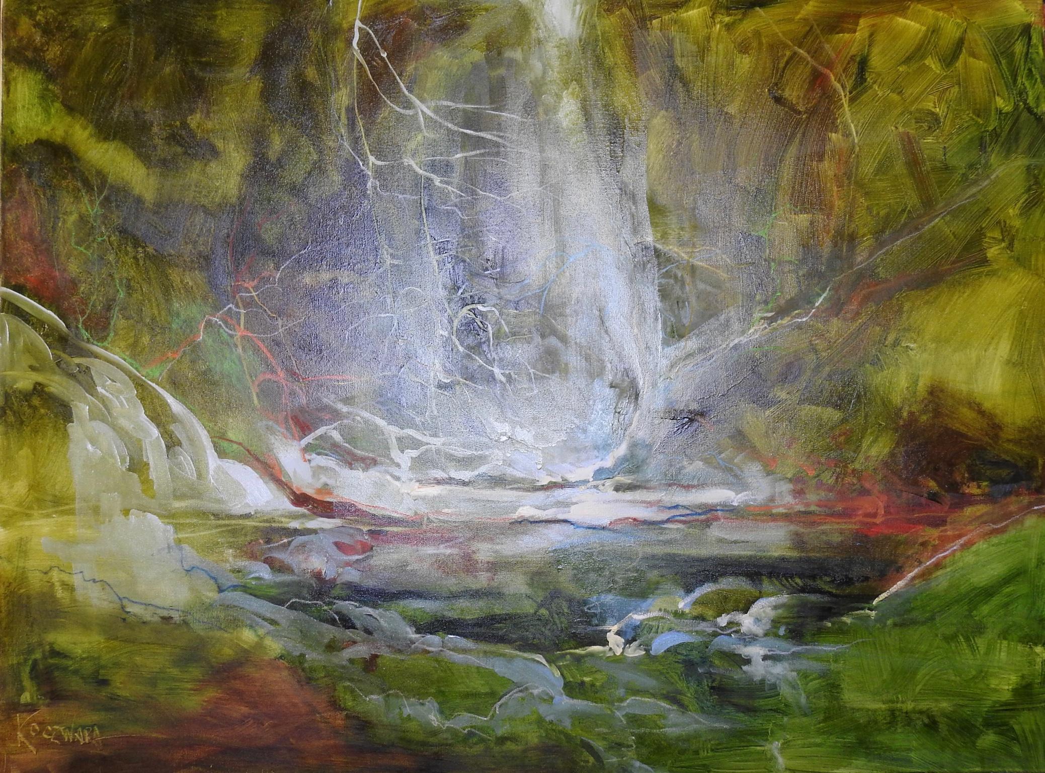 Aquarelle « Thicket » enfermée par la forêt, peinture à l'huile contemporaine 7