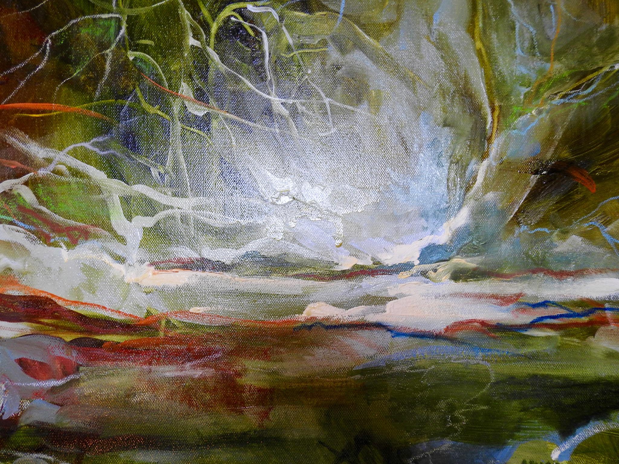 Aquarelle « Thicket » enfermée par la forêt, peinture à l'huile contemporaine 9