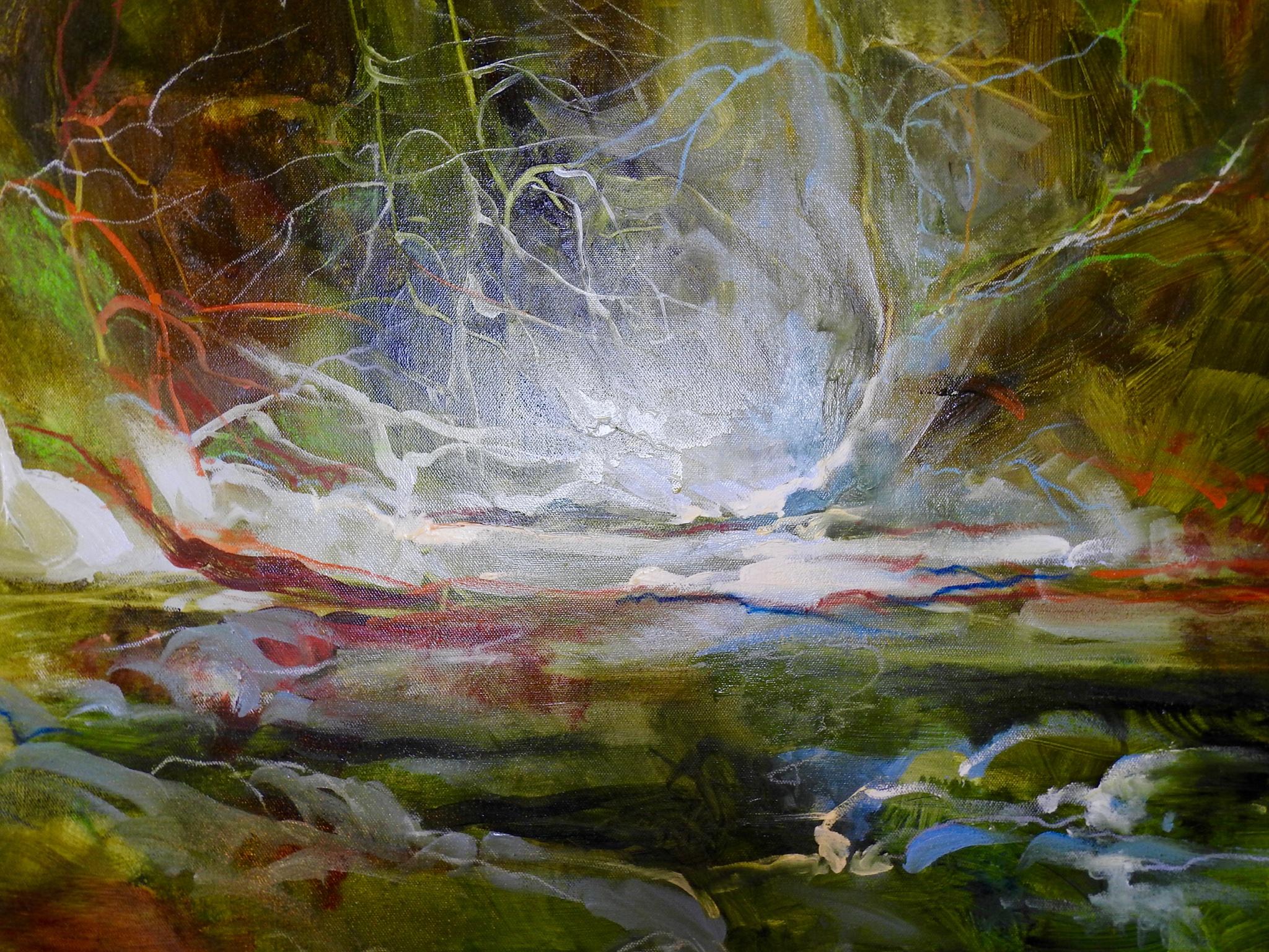 Aquarelle « Thicket » enfermée par la forêt, peinture à l'huile contemporaine 10
