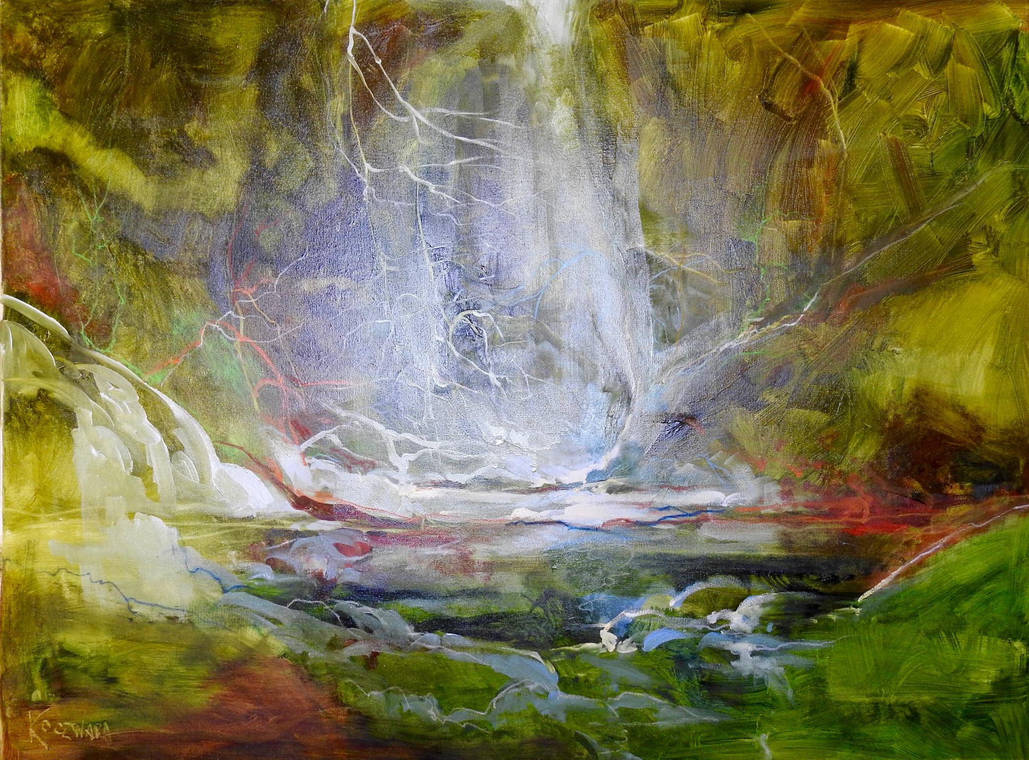 Aquarelle « Thicket » enfermée par la forêt, peinture à l'huile contemporaine 11