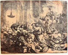 Christ Driving The Moneychangers From The Temple - Rembrandt, Dutch, Etching