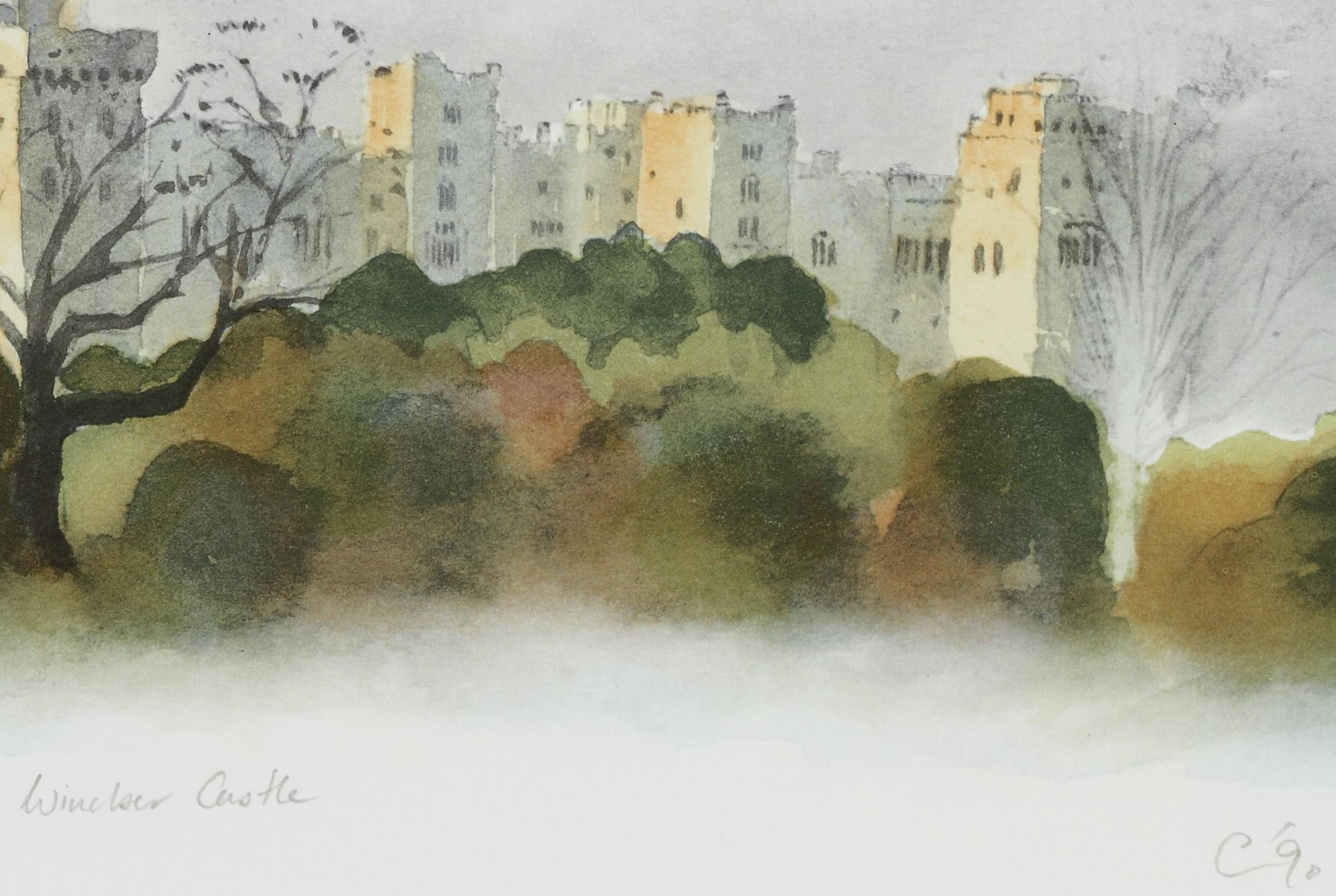 Castle Windsor - Lithographie signée, Art royal, Maisons royales, château de Windsor, Grande-Bretagne - Print de His Majesty King Charles III